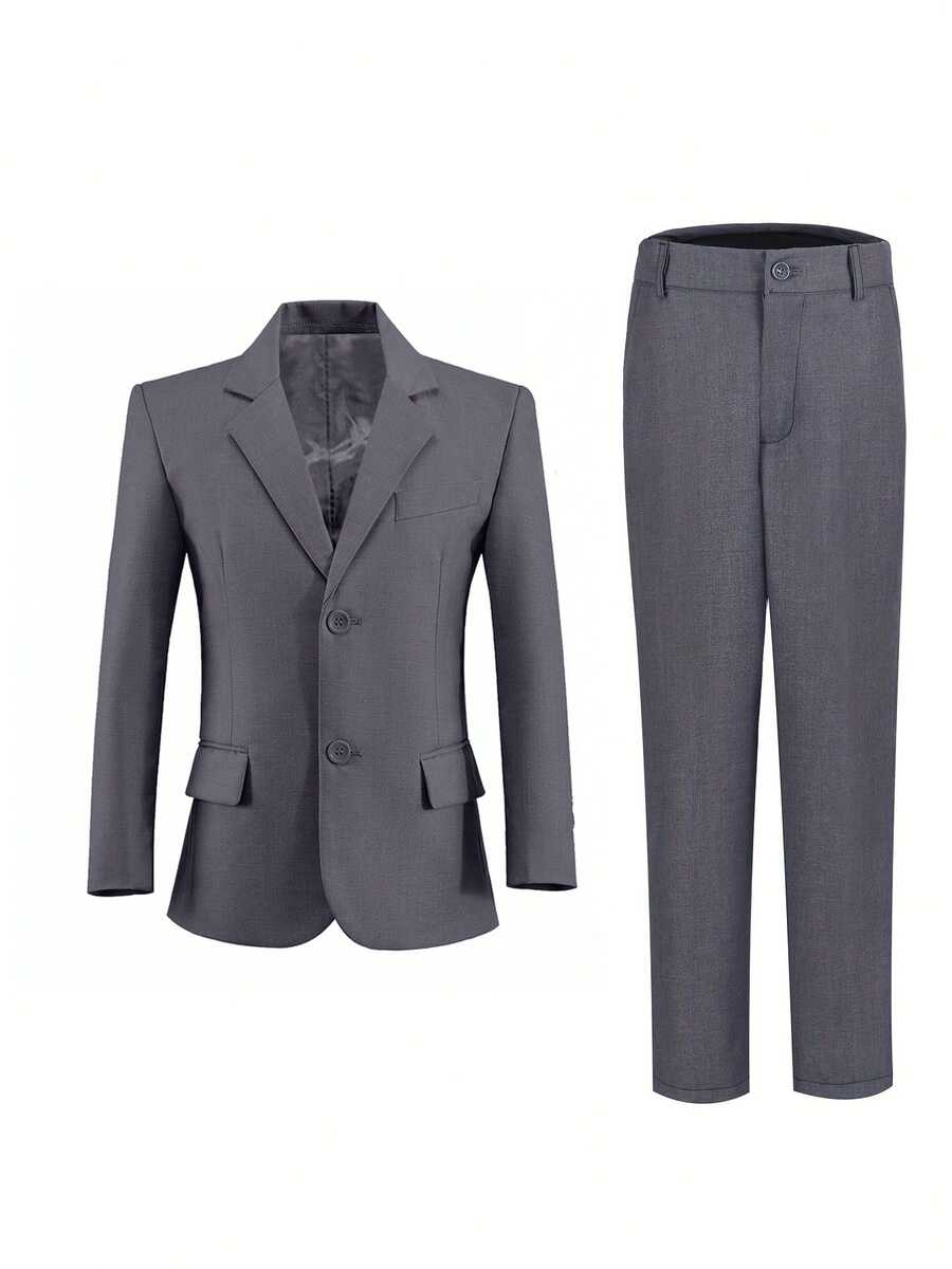 4-16 Size Boys 2pcs Suit Set, Tuxedo Formal Wear, Pageboy Outfit, Wedding Suit Jacket And Pants, Grey - Xám - Xem 1