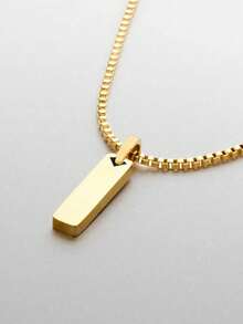 2pcs Simple Stainless Steel 18K Gold Plated Double-Layer Rectangular Pendant Necklace, Festive Gift For Back To School Season