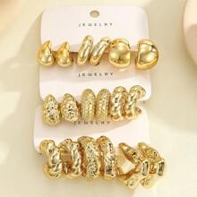 3 To 9 Pairs Fashion Simple Stylish Gold-Color CCB Material Multi-Texture Design Earring Set For Women, Versatile Accessory Suitable For Festivals, Gifts For Best Friends, All Season Wear