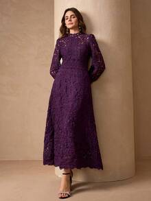 Đầm dài tay cổ đứng thanh lịch, sang trọng và thanh lịch dành cho nữ - Bold Plum - Xem 5