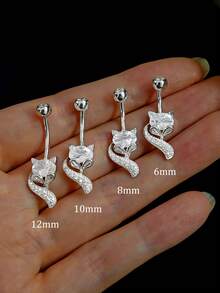 1PC S925 Sterling Silver Fox Navel Ring Puncture Luxury Jewelry For Women, Fox Navel Nail For Girls' Daily Wear For Girls,Girl's Daily Outfit,Wear The Best Gift For Girlfriend, Mother, Sisters - Navel Nails - View 2