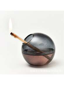 1pc Creative Grey Large Mouth Circular Glass Oil Lamp Candlestick Decoration Home Desktop Smoke Free Crispy Oil Lamp