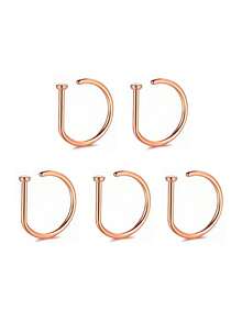 1 件/3 件/5 件女士和女孩假鼻环金色不锈钢 D 型简约美式个性字母嘻哈街头风格无孔配饰假鼻钉 - 金色 - 查看 11