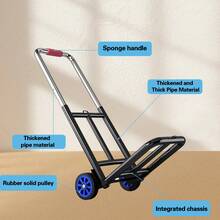 Folding Handcart For Easy Storage And Transportation, Equipped With A Retractable Anti Slip Handle For Easy Grip And Movement. Includes Two Detachable Elastic Bands For Securely Securing Goods During Transportation - Black - View 7