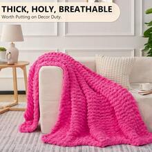 Chunky Knit Blanket - Soft Chenille Yarn Throws 40x50: Handmade Thick Cable Crochet Blanket - Large Chunky Yarn Rope Knot Throw For Couch, Sofa, Bed Home Decor - 玫紅色 - 查看 5
