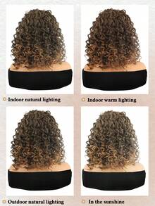 14inch HeadBand Wig Kinky Curly Wig For Women,  Deep Wave Headband Wig Glueless Half Wigs Synthetic Hair Curly  Headband Wig 1B/27# - 1b/27# - 查看 5