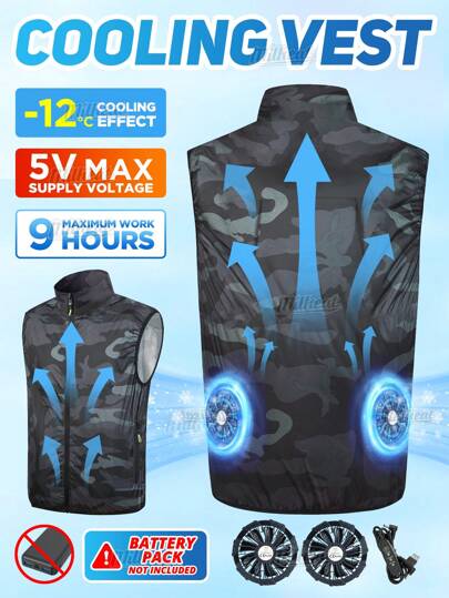 Summer Sleeveless Zip Up Cooling Vest For Men's And Women's (Battery Pack Not Included) - Dual Fan System, 3-Speed Adjustable Fan Vest, For Hot Weather, Gardening, Mountaineering, Running, Hiking, Cycling, High Temperature Workers,Summer Activities