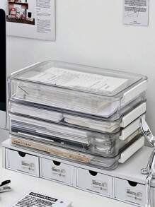 1 pieza Caja de almacenamiento de documentos transparente, impermeable y a prueba de polvo, organizador de archivos doméstico multifuncional, organizador de escritorio ahorra espacio para documentos importantes, certificados, papeles, licencias comerciales, adecuado para el hogar, la oficina, el dormitorio y la sala de estudio