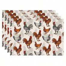 1 pieza Camino de mesa con diseño de gallo impreso, 4/6/8 piezas Manteles individuales con diseño de gallo impreso, adecuado para vacaciones, fiestas, cumpleaños, cenas, decoración de mesa de cocina y comedor, decoración del hogar y la vida en todas las estaciones
