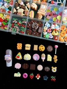 1Box Random Mixed ABS Cartoon Chocolate Chip Cookies Nail Charms, Bread, Ice Cream, Strawberries, Mushrooms,3D Cute Simulated Desserts ,Personalized Nail Art Accessories DIY - Nhiều màu - Xem 3
