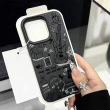 1pc TPU Material Messy Graffiti Pattern Silicone Shockproof Phone Case Compatible With IPhone - Black and White - View 2
