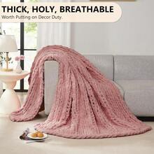 Chunky Knit Blanket - Soft Chenille Yarn Throws 40x50: Handmade Thick Cable Crochet Blanket - Large Chunky Yarn Rope Knot Throw For Couch, Sofa, Bed Home Decor - 玫瑰粉紅 - 查看 5