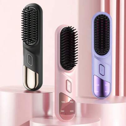 RAF 多功能电热直发梳，可调节温度，带负离子功能，适用于直发和卷发，防烫设计，适合任何发型，女孩必备节日礼物