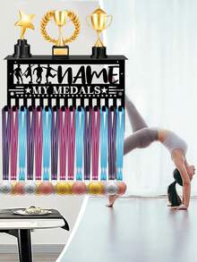 15-Hook Gymnastics Medal Display Rack Metal Wall-Mounted Medal Hanger And Trophy Shelf Display Personalized Sports Competition Award Holder Athlete Birthday Gift - Black - View 9