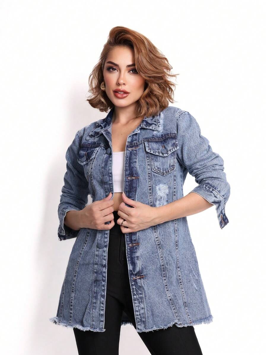 MAX JEANS JACKET WITHOUT RIPPING/ This MAX Has No Elasticity And The Fabric Is 100% Cotton - Light Wash - View 1