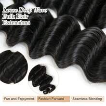 Human Braiding Hair 12A Deep Water Wave Bulk Human Hair  Curly Human Hair For  Braids Hair Extensions No Weft 2 Braids Per Pack Wet And Wavy Human Hair Braiding Hair Natural Black 110g 24 Inch - Natural Black - 查看 4
