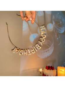 1pc Happy Birthday Headband, Alloy Crystal Tiara Hair Hoop For Students Birthday Party, Prom, Performance - Multicolor - View 8