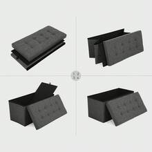 Sitzbank Mit Stauraum, Klappbare Sitztruhe, Aufbewahrungsbox,Deckel Klappbar, Bis 300 Kg Belastbar, FüR Flur, Wohnzimmer, Schlafzimmer, Schiefergrau - 38x76x38 cm (BxTxH) - Übersicht 6