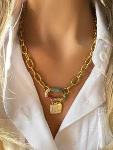 1条 STYLEVER 金色字母项链，A-Z 字母项链，寓意深刻，适合庆祝场合，不锈钢链 - 金黃色 - 查看 17