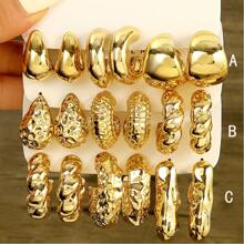 3 To 9 Pairs Fashion Simple Stylish Gold-Color CCB Material Multi-Texture Design Earring Set For Women, Versatile Accessory Suitable For Festivals, Gifts For Best Friends, All Season Wear