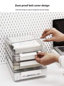 1 pieza Caja de almacenamiento de documentos transparente, impermeable y a prueba de polvo, organizador de archivos doméstico multifuncional, organizador de escritorio ahorra espacio para documentos importantes, certificados, papeles, licencias comerciales, adecuado para el hogar, la oficina, el dormitorio y la sala de estudio