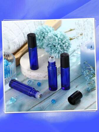 3/5PCS 10ml Glass Roll On Bottles Blue Roll On Essential Oil Perfume Sample Bottles With Stainless Steel Ball And Black Lid