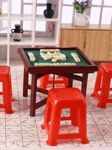1 pièce Mini Set de table de Mahjong avec tabourets miniatures, échecs, go, blocs de construction, dames, jouets pour maison de poupée, accessoires de salle de Mahjong miniature à l'échelle 1:12, couleur aléatoire