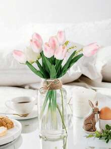 1/3/5/10 件优质人造花，现代浪漫仿真郁金香花束，婚礼和酒店及家居装饰，餐桌布置，节日派对活动装饰，情人节，母亲节，圣诞节，新年礼物（桃红色） - 桃粉色 - 查看 4