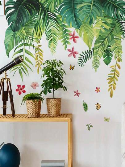 mama look 1 件/2 件清新简约牡丹花、绿叶、蓝色花朵、树枝、鸟笼、燕子、蝴蝶、粉色花朵、绿色植物、浴室墙贴、卧室装饰、客厅、书房、餐厅、盥洗室、可移除 PVC 壁画