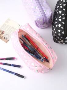 1pc Glossy Heart Pattern Pencil Case, Spacious Space Design Waterproof Material Stationery Storage Bag, Daily Necessities And School Supplies Storage Bag, Fashion School Supplies