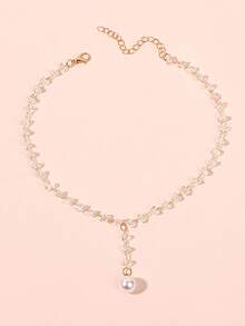 Faux Pearl & Crystal Choker - White - View 2