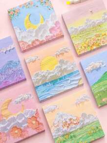 80pcs/160pcs/320pcs Landscape Oil Painting Sticky Notes, (80pcs/Pack) Random Styles, Cute Cartoon Sticky Notes For Memo, Teacher Rewards, Student Gifts, Portable High-Quality Sticky Notes For Office, Home, School, Multi-Styles, Christmas Gifts School Supplies, Back To School