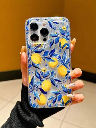 1 st. mjukt och transparent TPU-skal med mönster av färsk citron och blått löv, kompatibelt med 16/11/12/13/14/15/15 Pro/15 Plus/15 Pro Max/7 Plus/8 Plus/X/Xs/Max/Xr/12 Pro/13 Pro/14 Pro/11 Pro Max/12 Pro Max/13 Pro Max/14 Pro Max/14 Plus/7/8/16 Pro/16 Plus/16 Pro Max