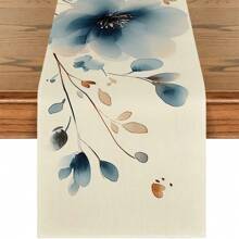 Chinese Ink Poppy Table Runner - Washable Reusable Polyester Decor For Dining Table, Coffee Bar, Zen Decor - Multi-Scenario Design With Artistic Floral Patterns