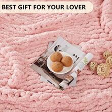 Chunky Knit Blanket - Soft Chenille Yarn Throws 40x50: Handmade Thick Cable Crochet Blanket - Large Chunky Yarn Rope Knot Throw For Couch, Sofa, Bed Home Decor - 粉色 - 查看 6