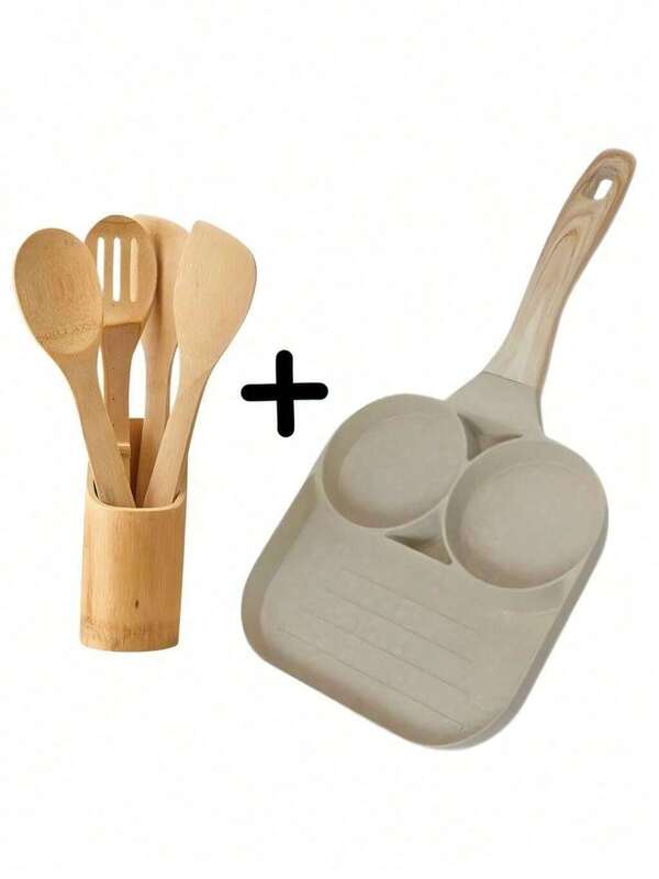 Kit Master de Culinária – Frigideira Antiaderente 3 em 1 + 4 Utensílios de Bambu – Praticidade e Estilo na Cozinha – Alta Qualidade e Durabilidade