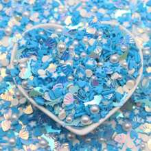 Mix De Preenchimento De Acessórios Pvc Para Diy, Com Tema Oceano, Coração Azul, Estrela, Concha, Golfinho, Glitter E Pérola Falsa, 20g/peça