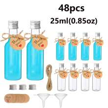 48pcs 25ml 50ml Mini Liquor Bottles Set, Mini Empty Plastic Shot Bottles, Airtight Spirit Bottle With Caps Mini Wine Bottles, Bar Party Supplies Thanksgiving, Halloween, And Christmas Are Applicable Durable Multi-Use For Juice, Sauces, Coffee