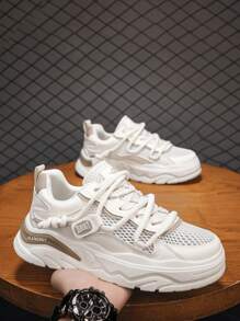 Zapatillas casuales de verano para hombres, diseño especial, de suela gruesa, transpirables, versátiles, con diseño atlético y deportivo, suela gruesa, aumentan la altura, duraderas, livianas, estilo retro robusto, para gimnasio