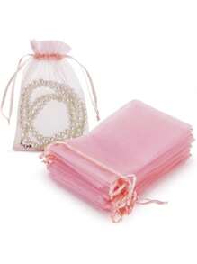 50/100 unidades de sacos de malha para doces, sacos de embalagem para decoração de festa de Natal e casamento, caixas de presente, bolsas de joias com cordão de organza de cor lisa
