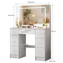 Vanity With Mirror And LED Lights, 39.4" W Makeup Vanity With 7 Drawers And Super Large Mirror, Vanity With 3 Color Modes And Adjustable Brightness, Modern Dressing Table