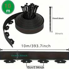 [1 conjunto de cercas de jardim] 1 conjunto de bordas de gramado de plástico de 196,85 polegadas com 15 estacas de madeira, barreira de borda de gramado macia fácil de instalar para decoração de jardim, divisor de jardim de plástico para uso externo