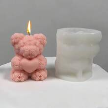 1pc Heart-Shaped Rose Bear Candle Mold, Decorative Gift For Valentine's Day, Suitable For DIY Plaster, Resin Crafting - White - View 11