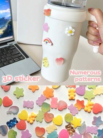 4/8/20PCS Cute 3D Cartoon Patch, Cream Glue Goo Ka Mobile Phone Case Diy Material Small Accessories, Comes With A Roll Of Dot Double-Sided Tape,Girls Handmade Set With Hairpin Pencil Case Girl Heart Stickers Stickers Decorative Small Patterns