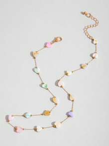 1pc Cute Heart Shaped Stainless Steel Beaded Necklace, Suitable For Date Wear Or As Valentine's Day Gift For Lover