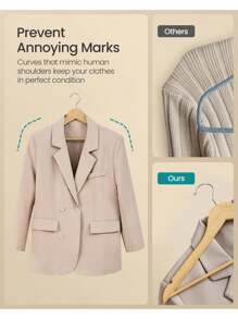 Wooden Hangers, Pack Of 20, Pack Of 30, Coat Hangers, Pants Bar, 360° Swivel Hooks, Solid Birch Wood, For Jackets, Shirts, Coats, Natural Beige