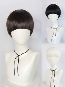 男女通用短蘑菇假发 60 年代碗状假发，棕色/黑色/金色/白色短直发动漫角色扮演假发，带刘海，合成无胶耐热高温纤维发，适用于万圣节电影音乐服装派对假发，适用于狂欢节假期摄影，适用于感恩节学校圣诞节礼物日常使用