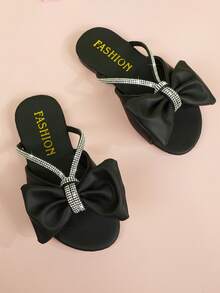2025春夏儿童时尚休闲户外装钻石蝴蝶结凉鞋，儿童拖鞋沙滩人字拖 - 黑色 - 查看 2