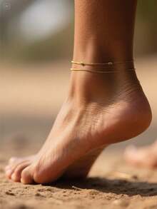 1pc Fashionable & Simple Double-Layer Chain Women's Ankle Chain - Yellow Gold - View 1
