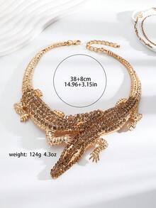 1 chiếc vòng cổ mặt dây chuyền kim loại đính đá Zirconia hình cá sấu, phong cách Hip Hop Punk Chic phóng đại dành cho phụ nữ - vòng cổ cá sấu - Xem 7